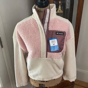 Columbia NWT Pink and White Women’s Fleece Pullover Size XS